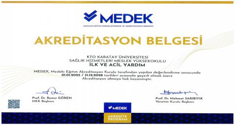İlk ve Acil Yardım Programı Akreditasyon Belgesi