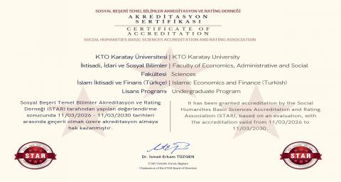 İslam İktisadı ve Finans Programı Akreditasyon Belgesi