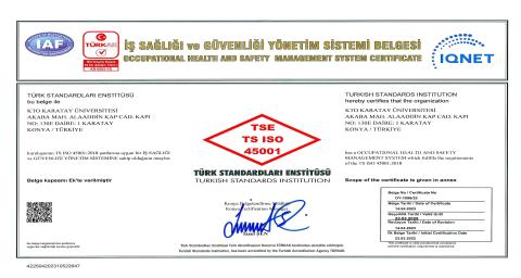 ISO 45001 İş Sağlığı ve Güvenliği Yönetim Sistemi Belgesi