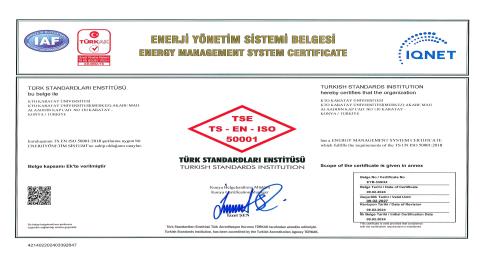 ISO 50001 Energy Management System Certificate