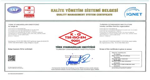 ISO 9001:2015 Kalite Yönetim sistemi Belgesi