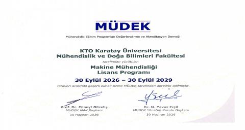 Makine Mühendisliği Bölümü Akreditasyon Belgesi
