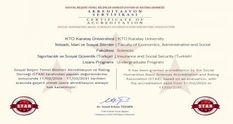 Sigortacılık ve Sosyal Güvenlik Programı Akreditasyon Belgesi