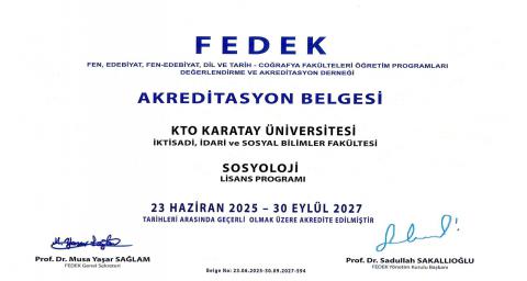 Sosyoloji Bölümü Akreditasyon Belgesi