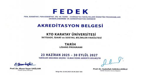 Tarih Bölümü Akreditasyon Belgesi