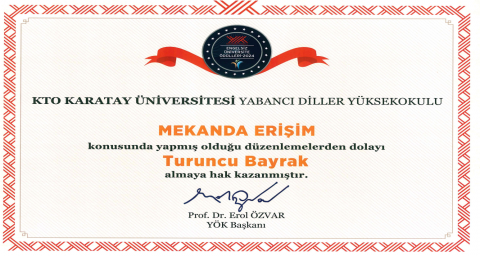Yabancı Diller Yüksekokulu Mekanda Erişim Ödülü